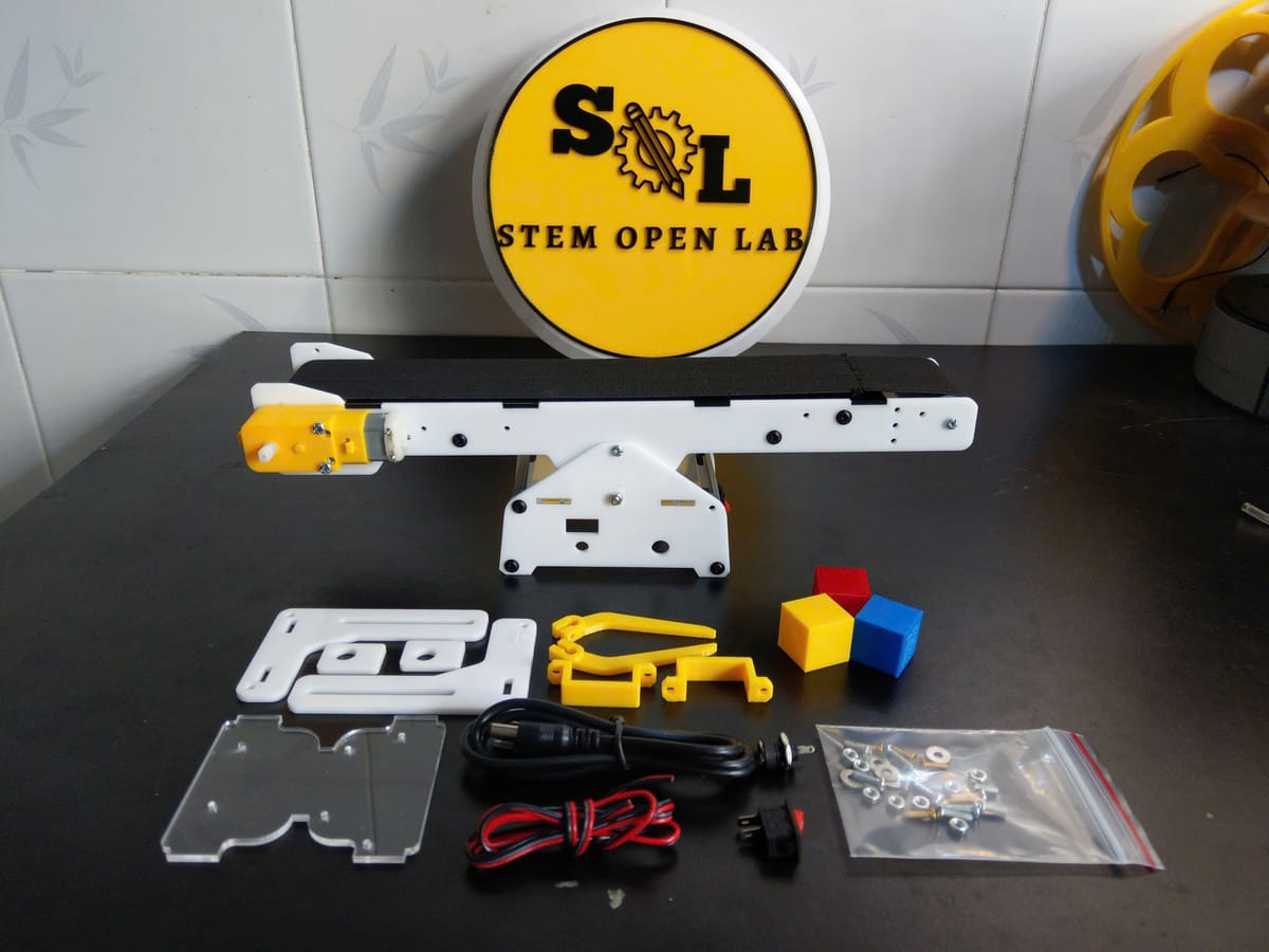 Băng tải mini - Kit khung băng tải phân loại bằng màu sắc - độ cao - kim loại - xử lí ảnh.